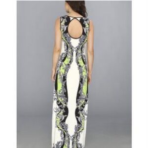 Hale Bob Cabana Maxi Dress White/Black/Green Sleeveless Jersey Sz M
